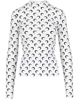 Marine Serre Crescent Moon Fitted Long-Sleeve Top - White