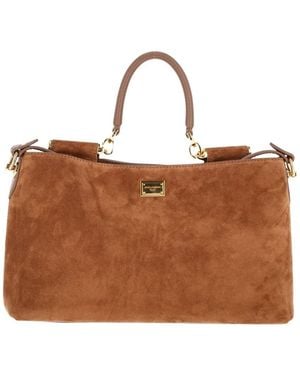 Dolce & Gabbana Suede Top Handle Satchel - Brown
