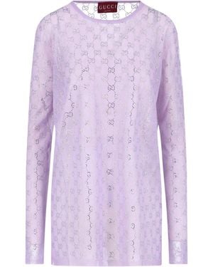 Gucci Silk Top With Crystals - Purple