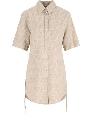 Fendi 'Ff' Denim Mini Dress - Natural