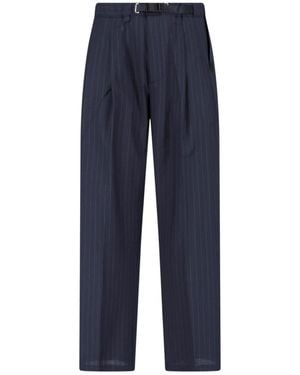 White Sand Trousers With Belt - Blue