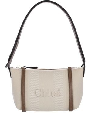 Chloé Calf Leather & Cotton Mini Shoulder Bag - White