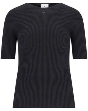 Courreges Cotton & Merino Wool Crewneck Jumper - Black