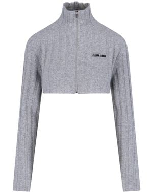 Miu Miu Wool And Cashmere Crop Cardigan - Grey