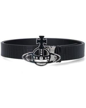 Vivienne Westwood Reversible Crocodile Print And Leather Belt - Black