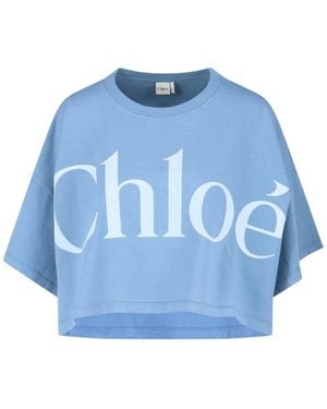 Chloé Logo Crop T-Shirt - Blue