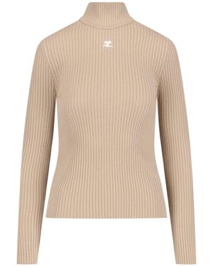 Courreges Ribbed Viscose Blend Turtleneck - Natural