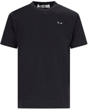COMME DES GARÇONS PLAY 100% Cotton Graphic T-Shirt With Iconic Heart Emblem - Black
