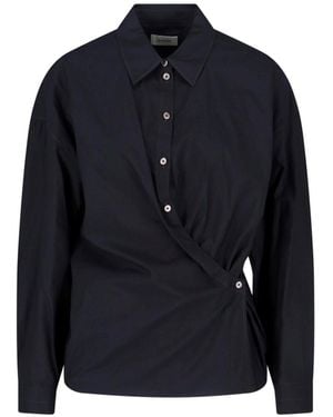 Lemaire Draped Cotton Silk Wrap Shirt - Blue