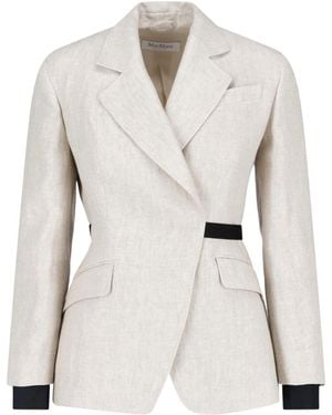 Max Mara Double-Breasted Linen Drill Blazer - White