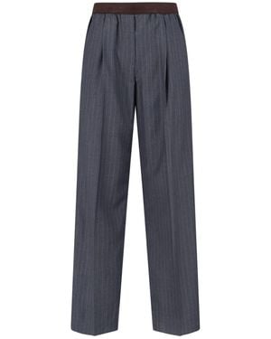 Miu Miu Pantaloni In Lana Vergine Logo - Blu
