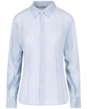 AURALEE Camicia In Georgette Di Seta - Blu