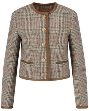 Golden Goose Cropped Houndstooth Jacket With Button Front - Green