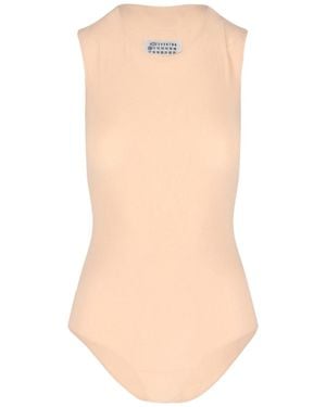 Maison Margiela Sleeveless Bodysuit With Round Neckline And Seamless Finish - White