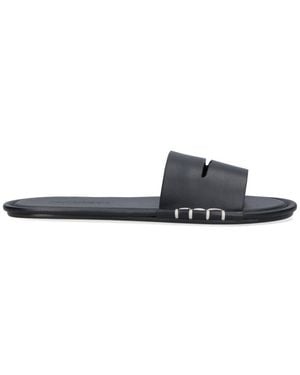 JW Anderson Open-Toe Calf Leather Slides With Contrast Stitching - Black