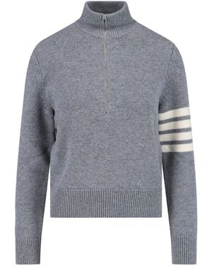 Thom Browne Wool Zip Jumper 4-Bar Detail - Grey