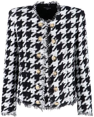 Balmain Houndstooth Fringe Trim Tweed Jacket - Black