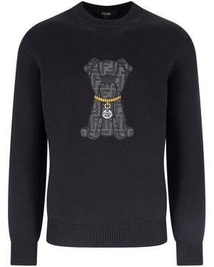 Fendi Virgin Wool Logo Jumper - Blue