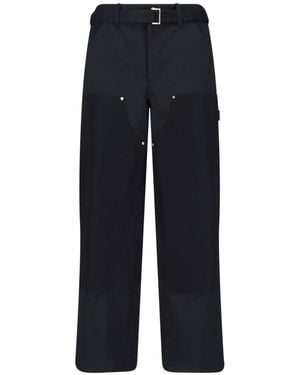 Sacai Double Knee Trousers X Carhartt Wip With Belted Mid-Rise - Blue
