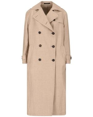 Tagliatore Double-Breasted Wool Cotton Trench - Natural