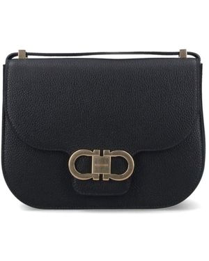 Ferragamo Borsa Tracolla Doppio "Gancini" - Nero