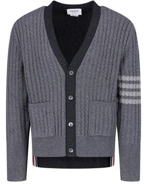 Thom Browne Virgin Wool Button Cardigan - Blue