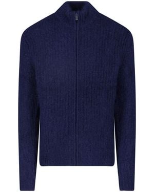 Aspesi Wool And Mohair Zip Sweater - Blue