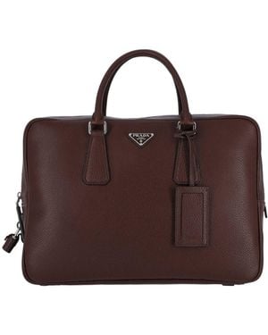 Prada Logo Work Bag - Brown