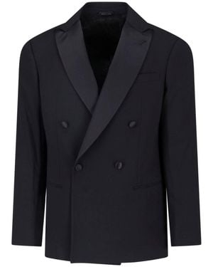Giorgio Armani Double-Breasted Wool Blazer - Blue