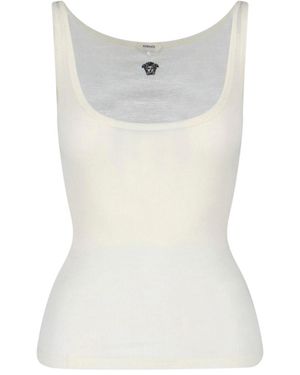 Versace Cream Ribbed Medusa Wool Top - White