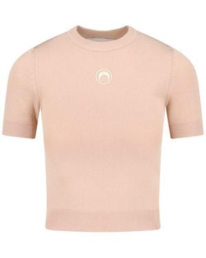 Marine Serre Cropped Short-Sleeve Jumper - Pink