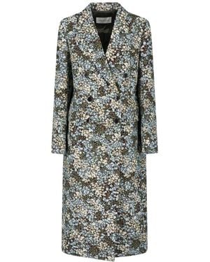 Dries Van Noten Floral Double-Breasted Coat - Gray