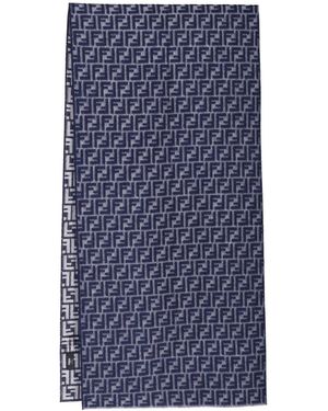 Fendi Virgin Wool Scarf "Ff" - Blue