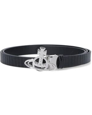 Vivienne Westwood Reversible Crocodile Print And Leather Belt - Black