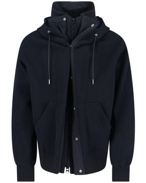 Sacai Felpa Cappuccio In Misto Cotone - Blu