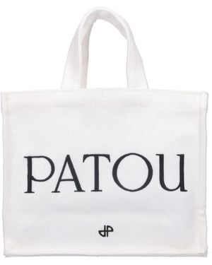 Patou Cotton Tote Bag With Ornamental Detail - White