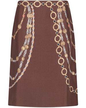 Versace Printed Silk Midi Skirt - Brown