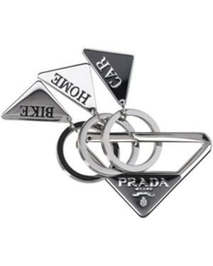Prada Portachiavi Logo In Acciaio - Bianco