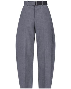 Sacai Tailored 100% Wool Trousers With Architectural Detail - Blue