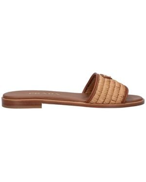 Prada Raffia Logo Sandals - White
