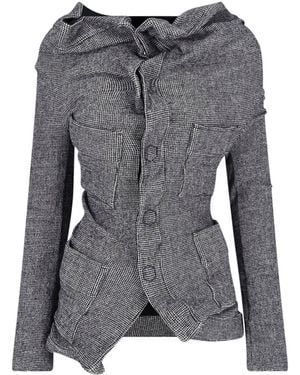Junya Watanabe Asymmetrical Draped Hooded Blazer Jacket - Gray