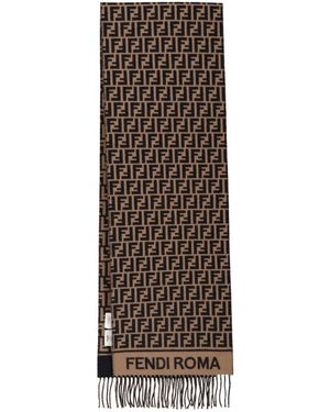 Fendi Sciarpa In Lana E Cashmere "Ff" - Marrone