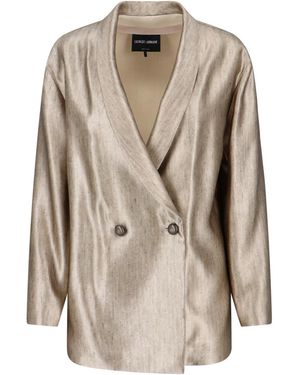 Giorgio Armani Double-Breasted Silk Blazer - Natural