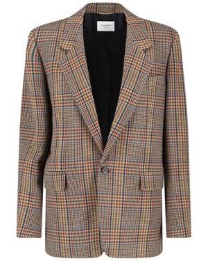 Saint Laurent Blazer A Quadri In Lana - Marrone