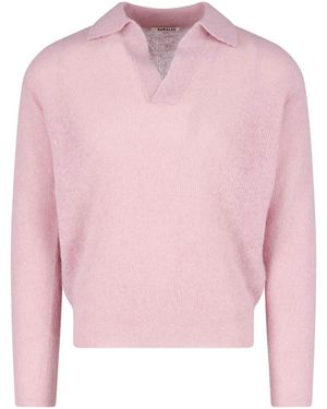 AURALEE Polo Scollo V - Rosa