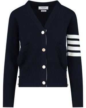 Thom Browne 4-Bar V-Neck Virgin Wool Cardigan - Blue