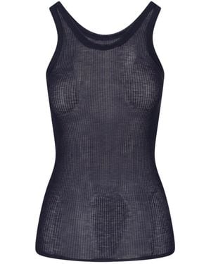 Lemaire Dark Ribbed Silk Blend Top - Blue