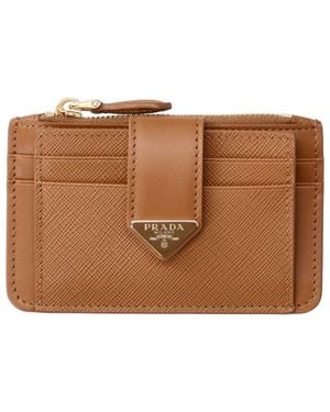 Prada Leather Card Holder "Saffiano" - Brown