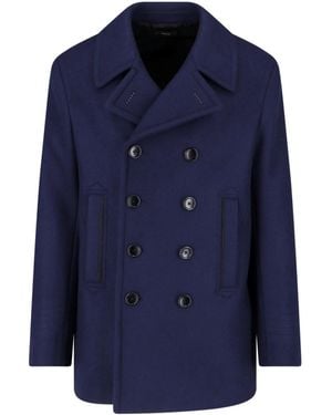 Tom Ford Caban Doppiopetto In Lana - Blu