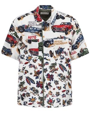 Sacai Short-Sleeved Shirt With Classic Collar And Tropical Motif - White